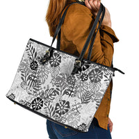 White Aloha Hawaiian Leather Tote Bag Monstera Hibiscus Tropical Pattern