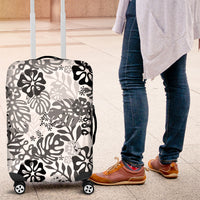 White Aloha Hawaiian Luggage Cover Monstera Hibiscus Tropical Pattern