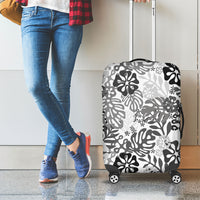 White Aloha Hawaiian Luggage Cover Monstera Hibiscus Tropical Pattern