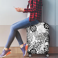 White Aloha Hawaiian Luggage Cover Monstera Hibiscus Tropical Pattern
