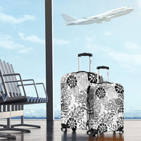 White Aloha Hawaiian Luggage Cover Monstera Hibiscus Tropical Pattern