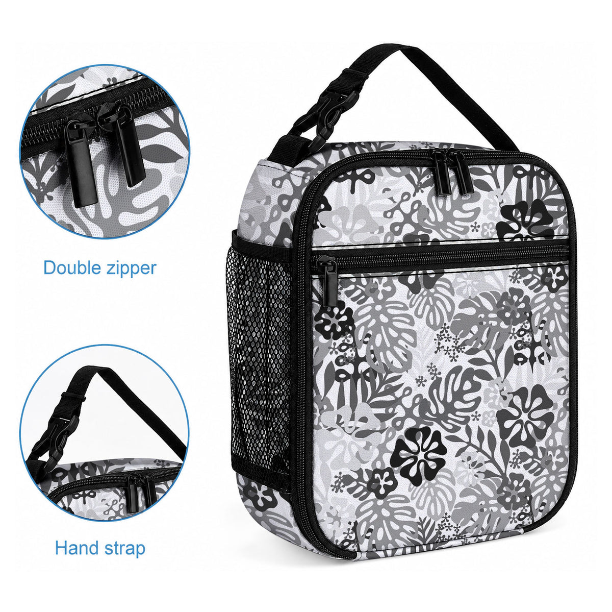 White Aloha Hawaiian Lunch Bag Monstera Hibiscus Tropical Pattern