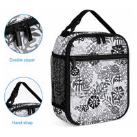 White Aloha Hawaiian Lunch Bag Monstera Hibiscus Tropical Pattern