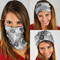 White Aloha Hawaiian Neck Gaiter Monstera Hibiscus Tropical Pattern
