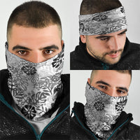White Aloha Hawaiian Neck Gaiter Monstera Hibiscus Tropical Pattern