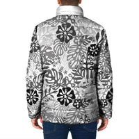 White Aloha Hawaiian Padded Jacket Monstera Hibiscus Tropical Pattern