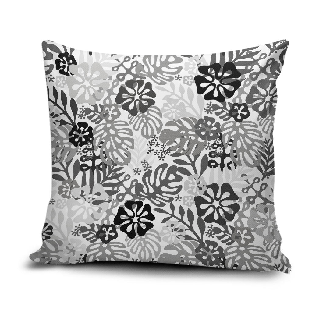 White Aloha Hawaiian Pillow Cover Monstera Hibiscus Tropical Pattern