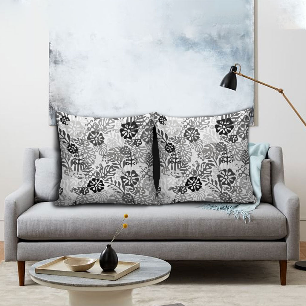 White Aloha Hawaiian Pillow Cover Monstera Hibiscus Tropical Pattern