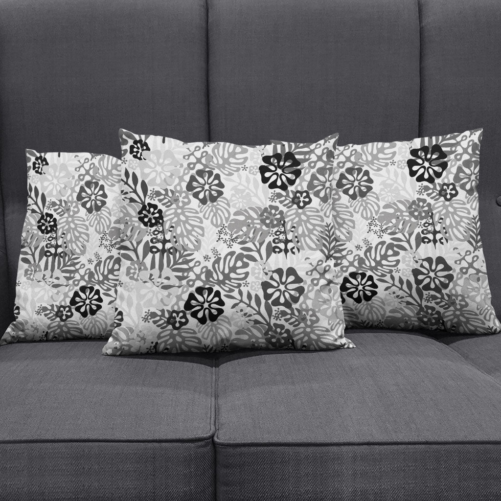 White Aloha Hawaiian Pillow Cover Monstera Hibiscus Tropical Pattern