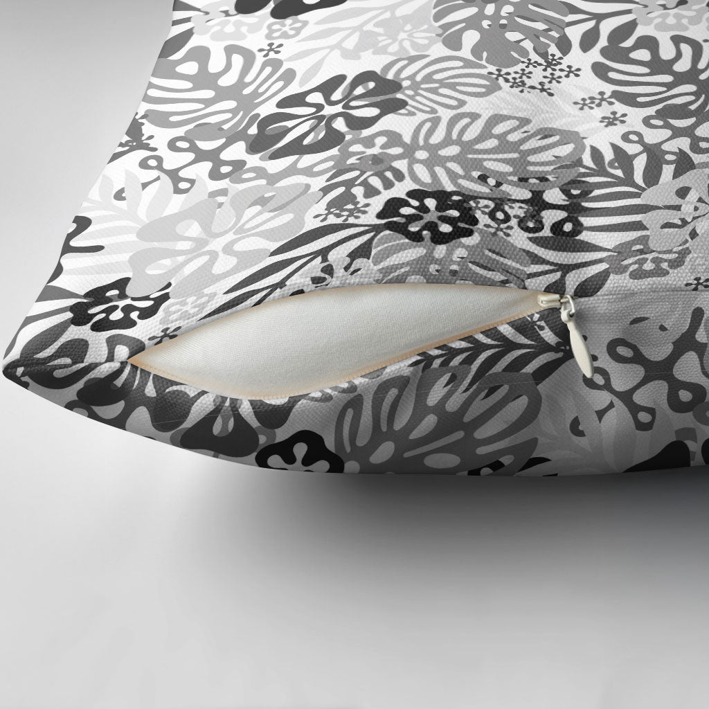 White Aloha Hawaiian Pillow Cover Monstera Hibiscus Tropical Pattern