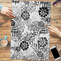 White Aloha Hawaiian Puzzle Monstera Hibiscus Tropical Pattern