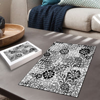 White Aloha Hawaiian Puzzle Monstera Hibiscus Tropical Pattern
