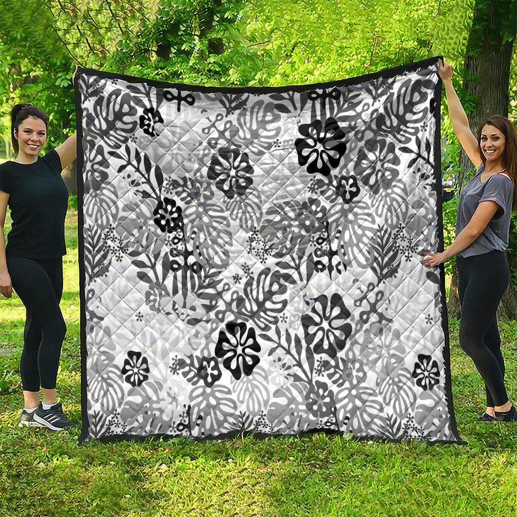 White Aloha Hawaiian Quilt Monstera Hibiscus Tropical Pattern