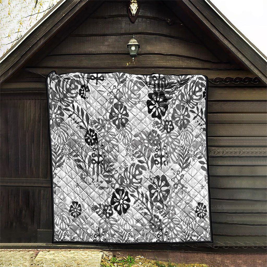 White Aloha Hawaiian Quilt Monstera Hibiscus Tropical Pattern