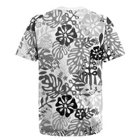 White Aloha Hawaiian Rugby Jersey Monstera Hibiscus Tropical Pattern
