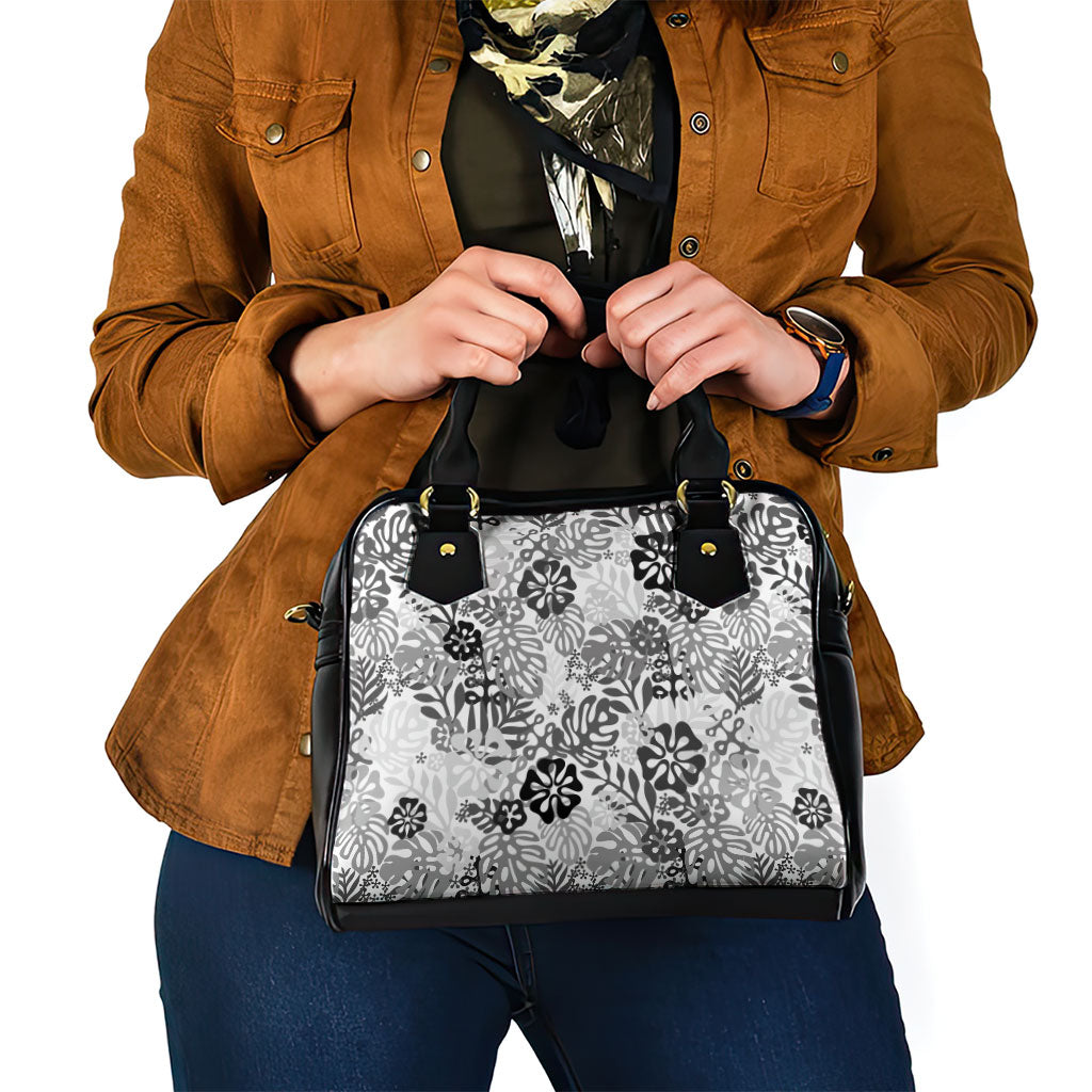 White Aloha Hawaiian Shoulder Handbag Monstera Hibiscus Tropical Pattern