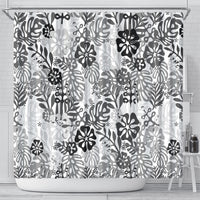 White Aloha Hawaiian Shower Curtain Monstera Hibiscus Tropical Pattern