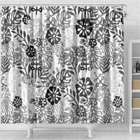 White Aloha Hawaiian Shower Curtain Monstera Hibiscus Tropical Pattern