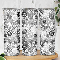 White Aloha Hawaiian Skinny Tumbler Monstera Hibiscus Tropical Pattern