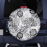 White Aloha Hawaiian Spare Tire Cover Monstera Hibiscus Tropical Pattern