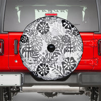 White Aloha Hawaiian Spare Tire Cover Monstera Hibiscus Tropical Pattern