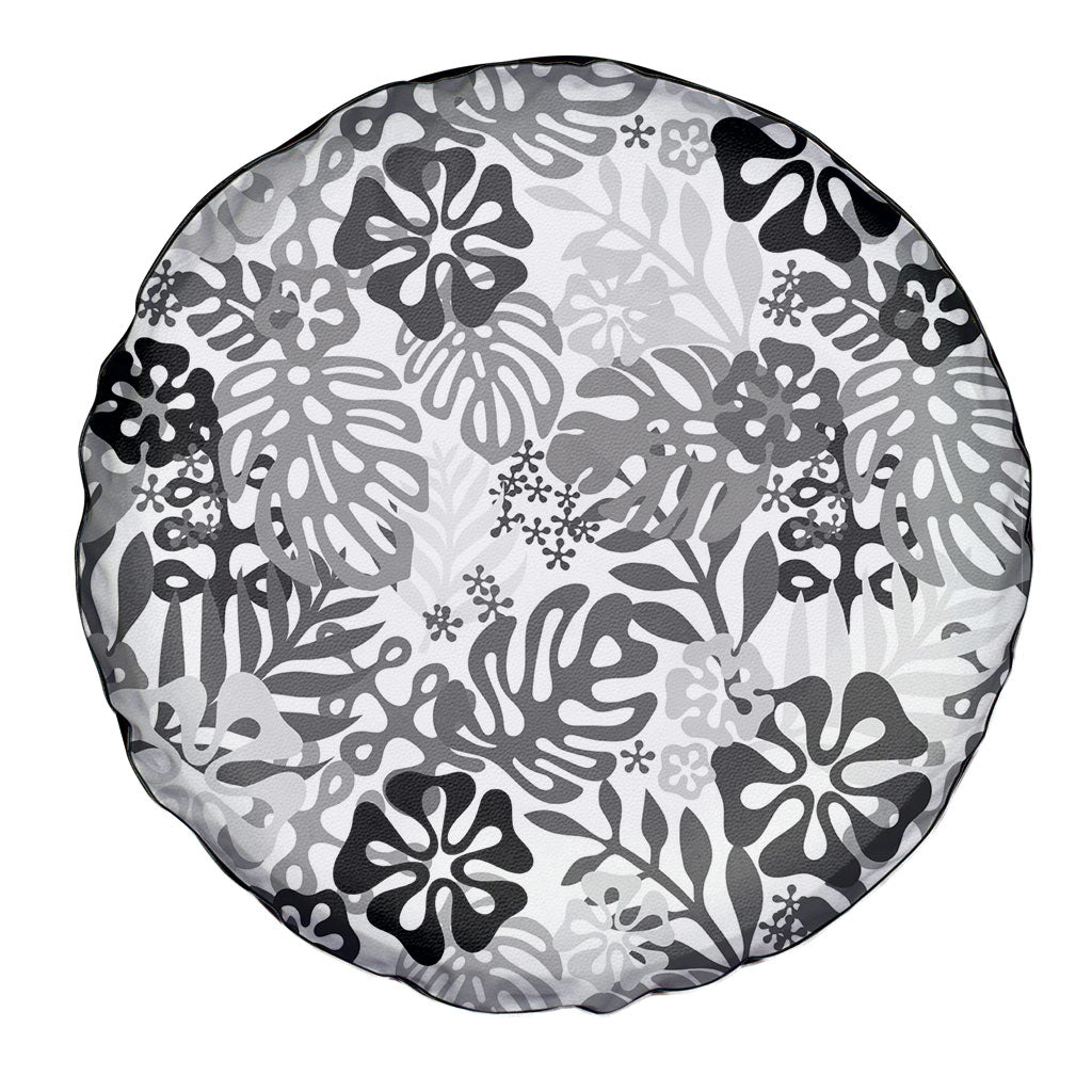 White Aloha Hawaiian Spare Tire Cover Monstera Hibiscus Tropical Pattern
