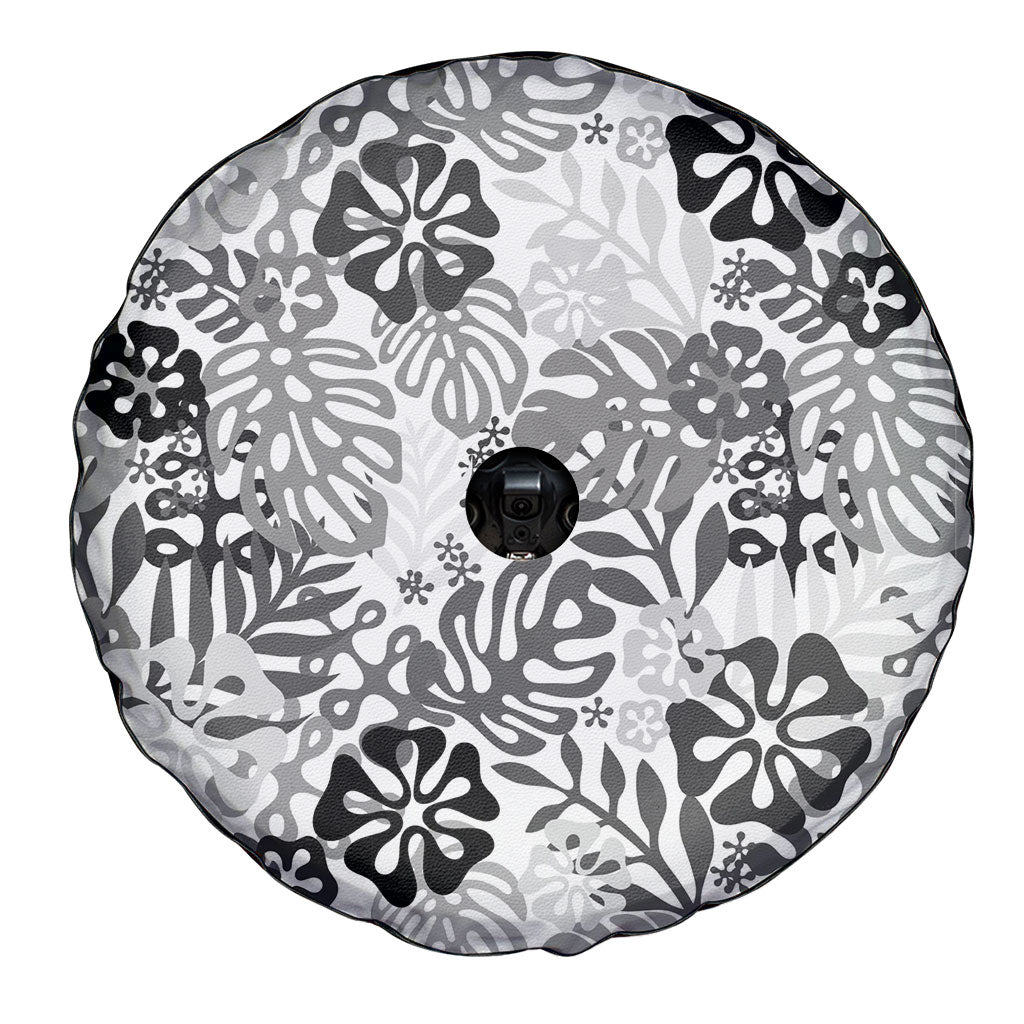 White Aloha Hawaiian Spare Tire Cover Monstera Hibiscus Tropical Pattern