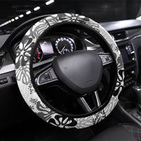 White Aloha Hawaiian Steering Wheel Cover Monstera Hibiscus Tropical Pattern