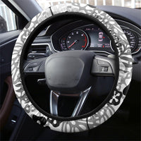 White Aloha Hawaiian Steering Wheel Cover Monstera Hibiscus Tropical Pattern