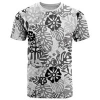 White Aloha Hawaiian T Shirt Monstera Hibiscus Tropical Pattern
