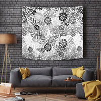 White Aloha Hawaiian Tapestry Monstera Hibiscus Tropical Pattern