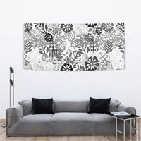 White Aloha Hawaiian Tapestry Monstera Hibiscus Tropical Pattern