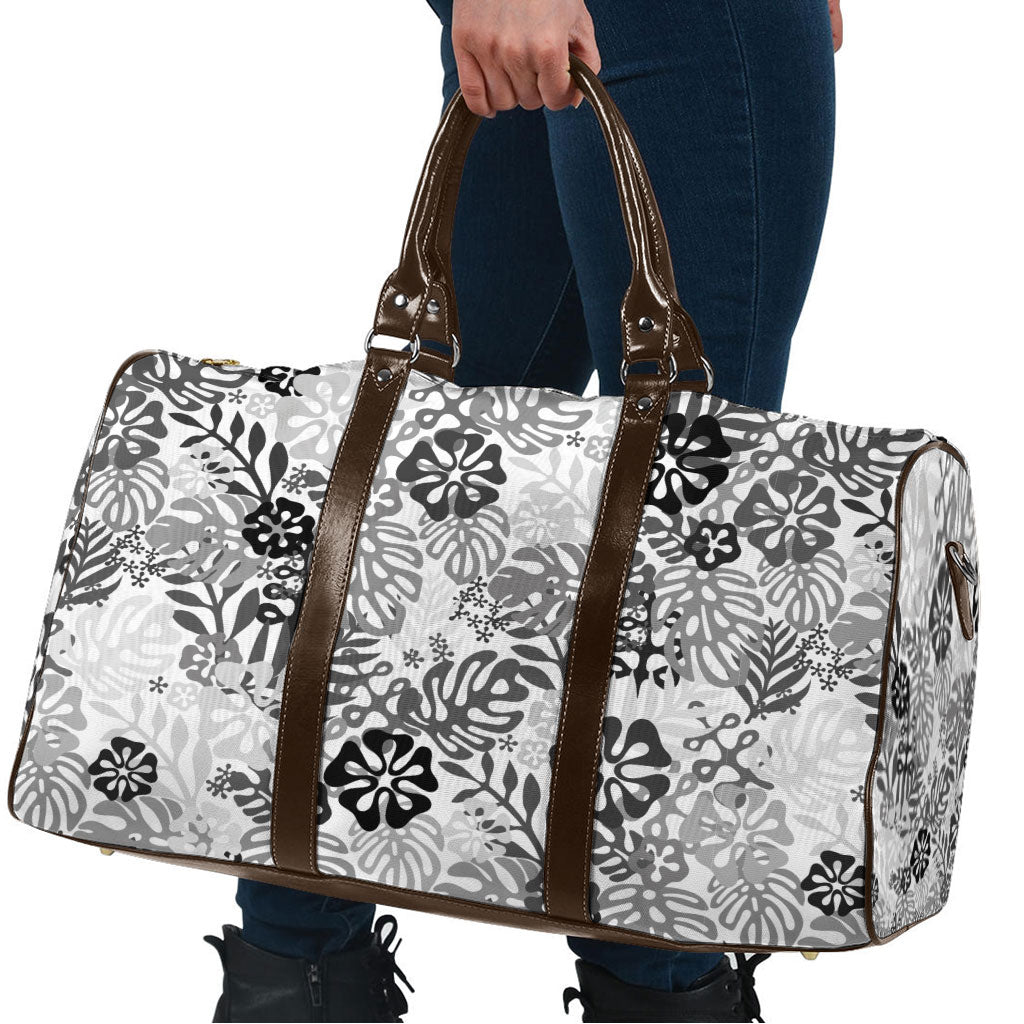 White Aloha Hawaiian Travel Bag Monstera Hibiscus Tropical Pattern