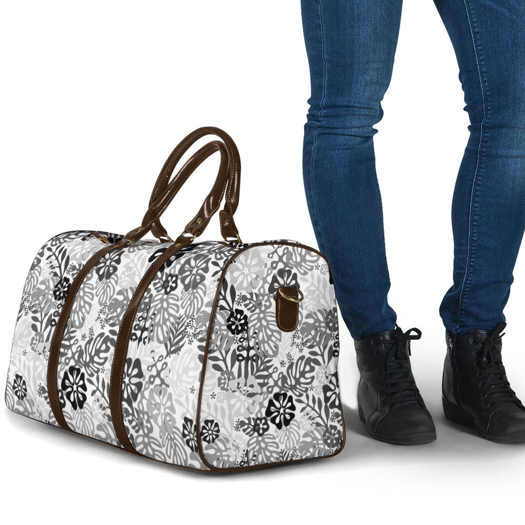 White Aloha Hawaiian Travel Bag Monstera Hibiscus Tropical Pattern