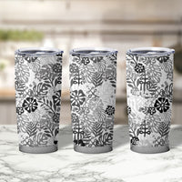 White Aloha Hawaiian Tumbler Cup Monstera Hibiscus Tropical Pattern