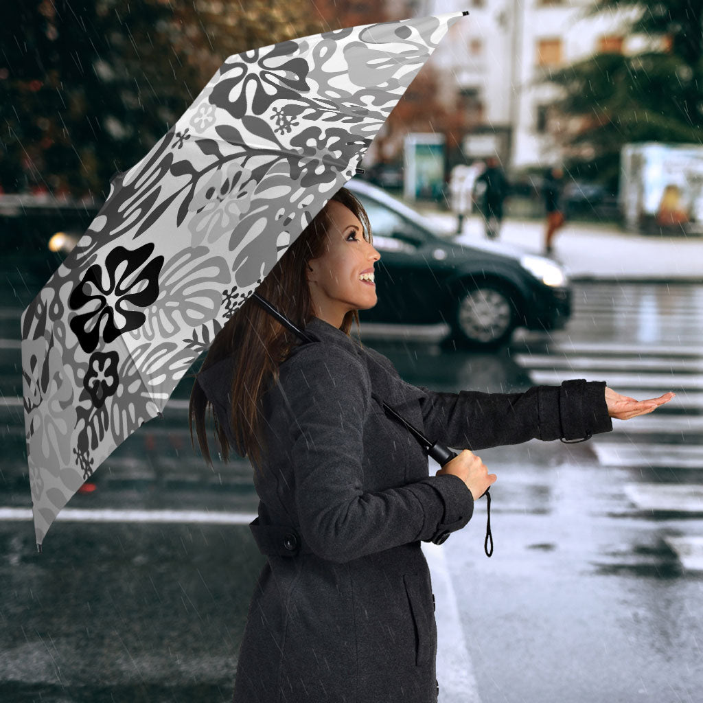White Aloha Hawaiian Umbrella Monstera Hibiscus Tropical Pattern