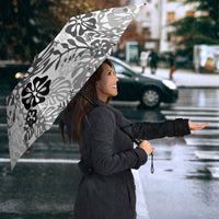 White Aloha Hawaiian Umbrella Monstera Hibiscus Tropical Pattern