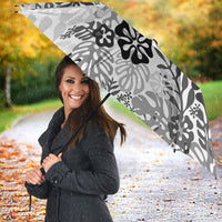 White Aloha Hawaiian Umbrella Monstera Hibiscus Tropical Pattern