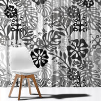 White Aloha Hawaiian Window Curtain Monstera Hibiscus Tropical Pattern