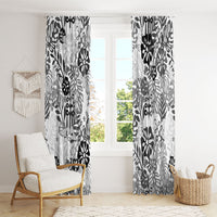 White Aloha Hawaiian Window Curtain Monstera Hibiscus Tropical Pattern