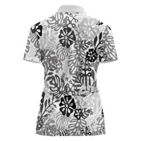 White Aloha Hawaiian Women Polo Shirt Monstera Hibiscus Tropical Pattern