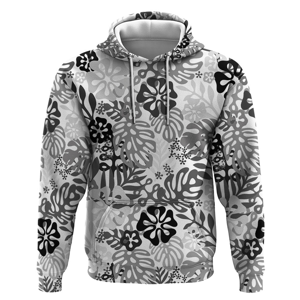White Aloha Hawaiian Zip Hoodie Monstera Hibiscus Tropical Pattern
