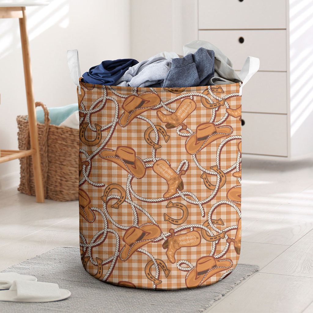 Brown Hawaii Palaka Cowboy Laundry Basket Hawaiian Paniolo Festival Spirit