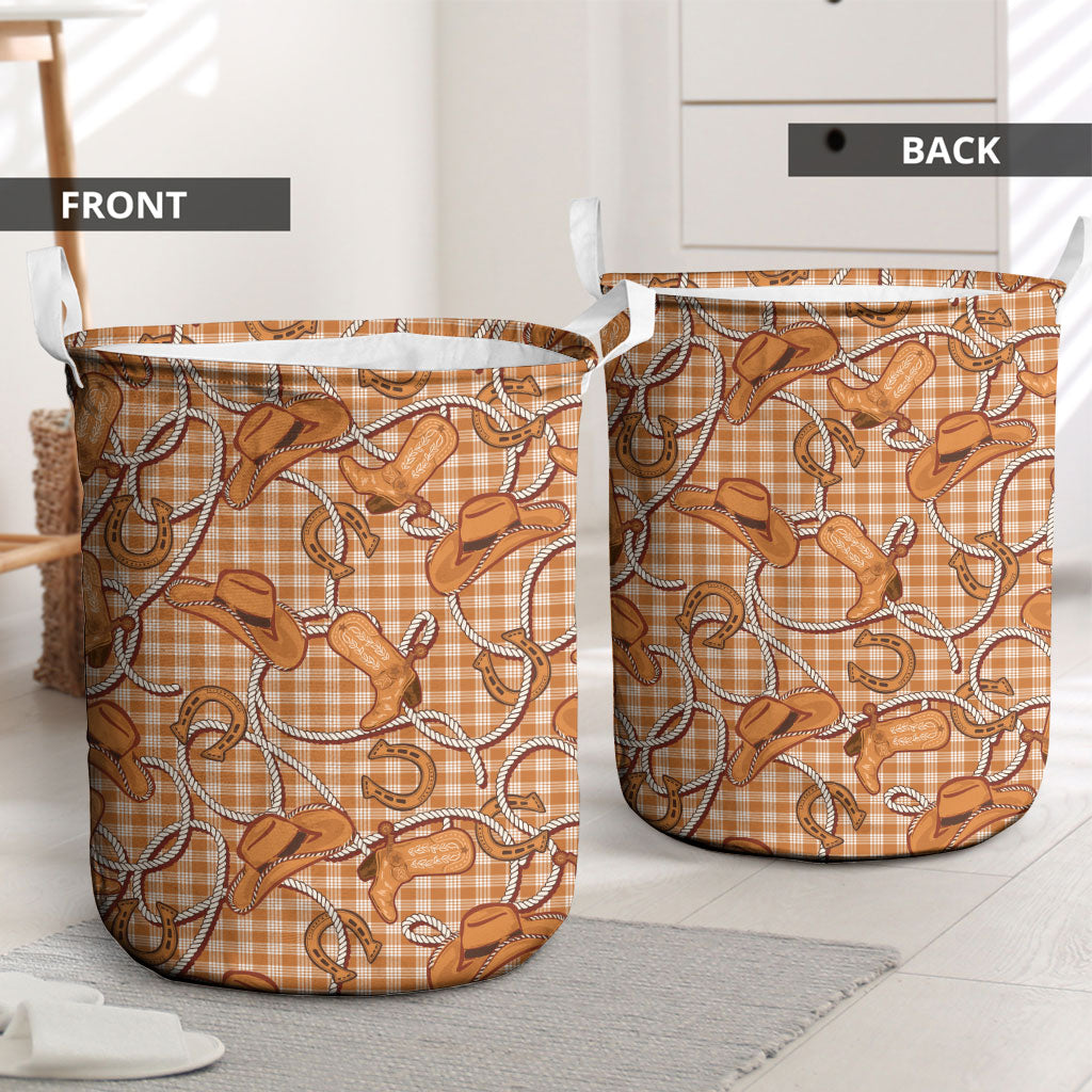 Brown Hawaii Palaka Cowboy Laundry Basket Hawaiian Paniolo Festival Spirit
