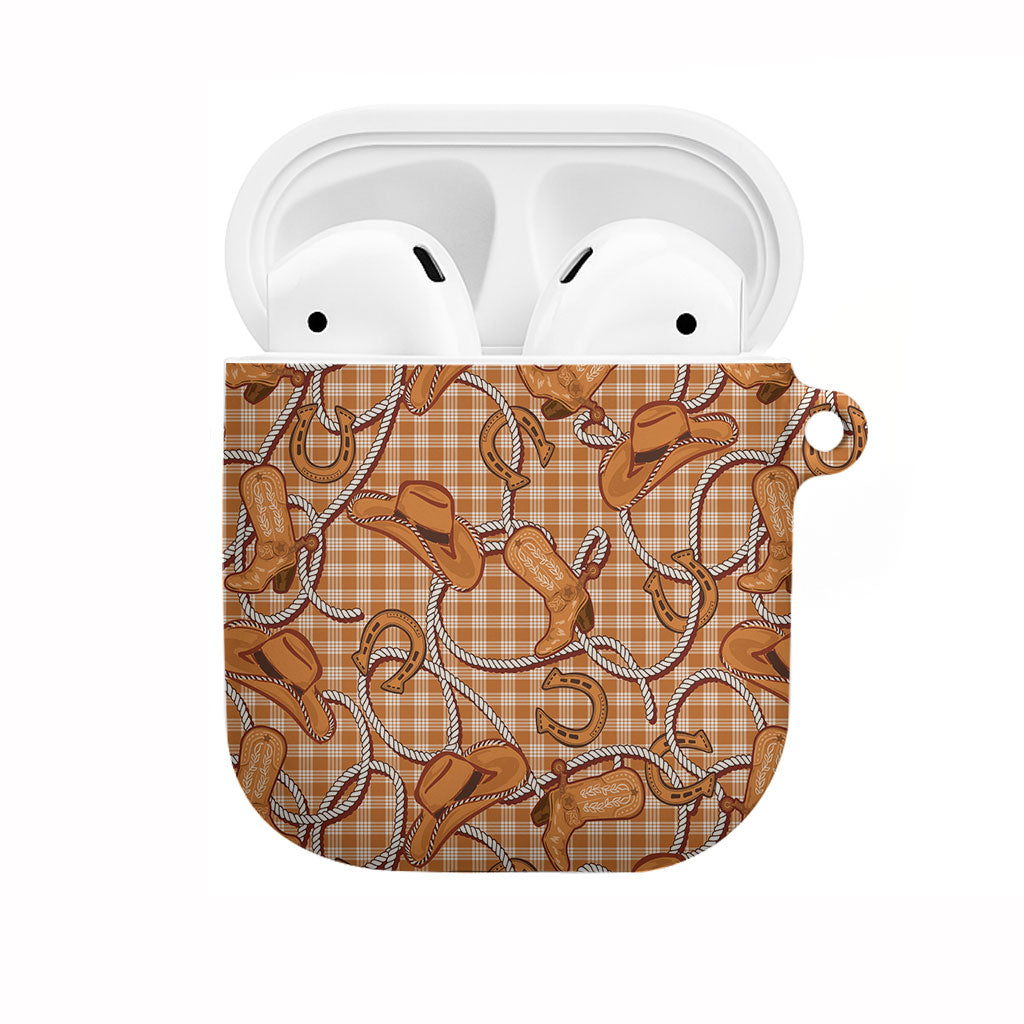 Brown Hawaii Palaka Cowboy AirPods Case Hawaiian Paniolo Festival Spirit LT19 Brown - Polynesian Pride