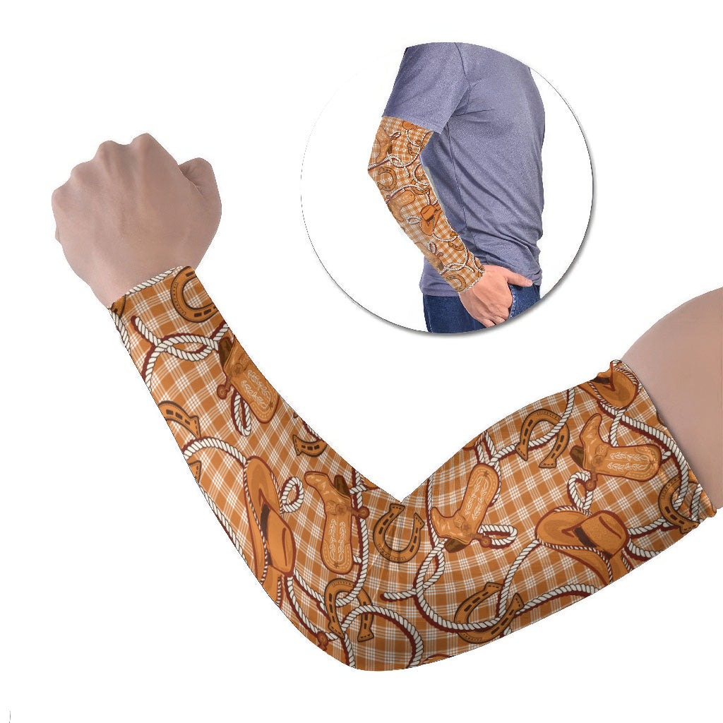 Brown Hawaii Palaka Cowboy Arm Sleeves Hawaiian Paniolo Festival Spirit