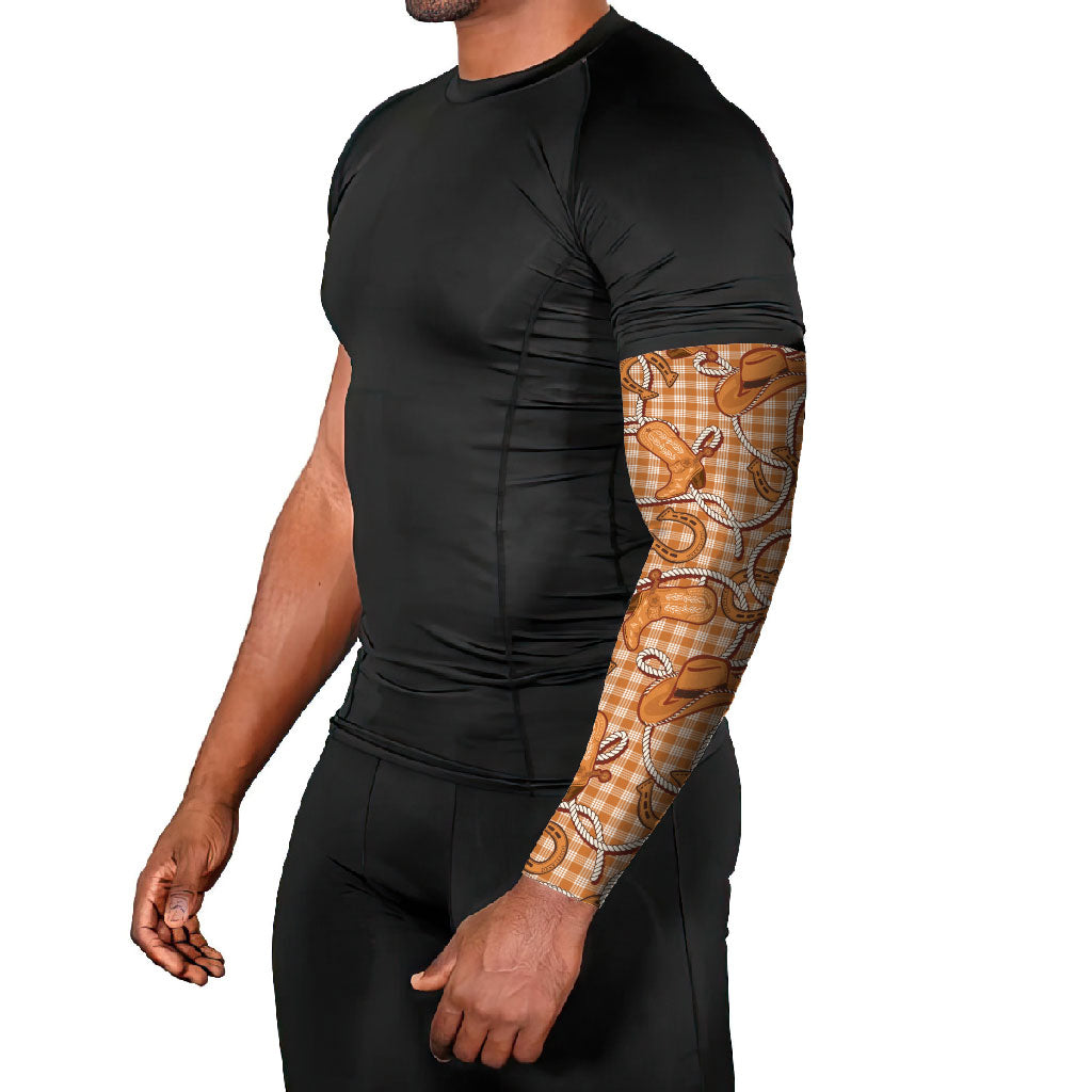 Brown Hawaii Palaka Cowboy Arm Sleeves Hawaiian Paniolo Festival Spirit
