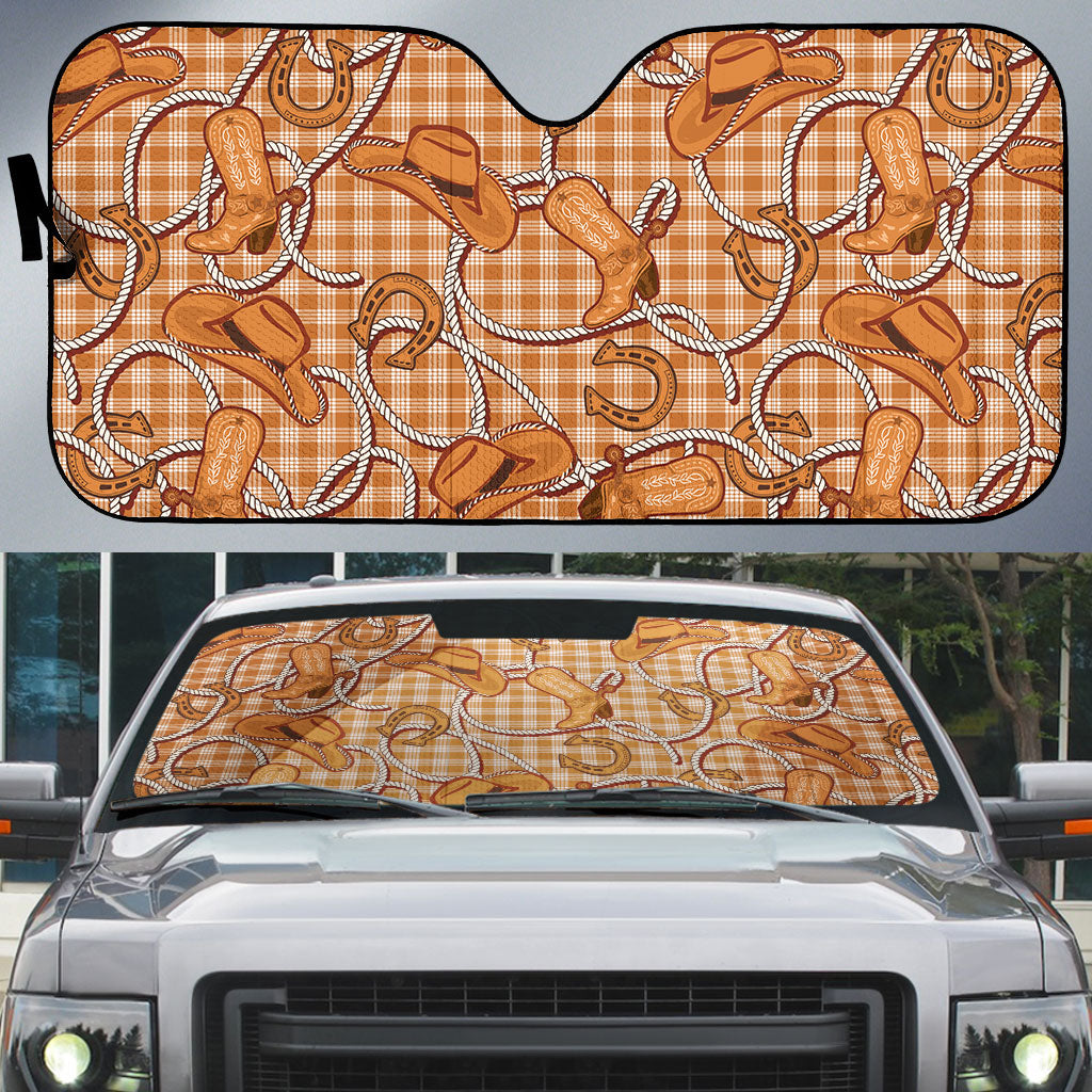 Brown Hawaii Palaka Cowboy Auto Sun Shade Hawaiian Paniolo Festival Spirit