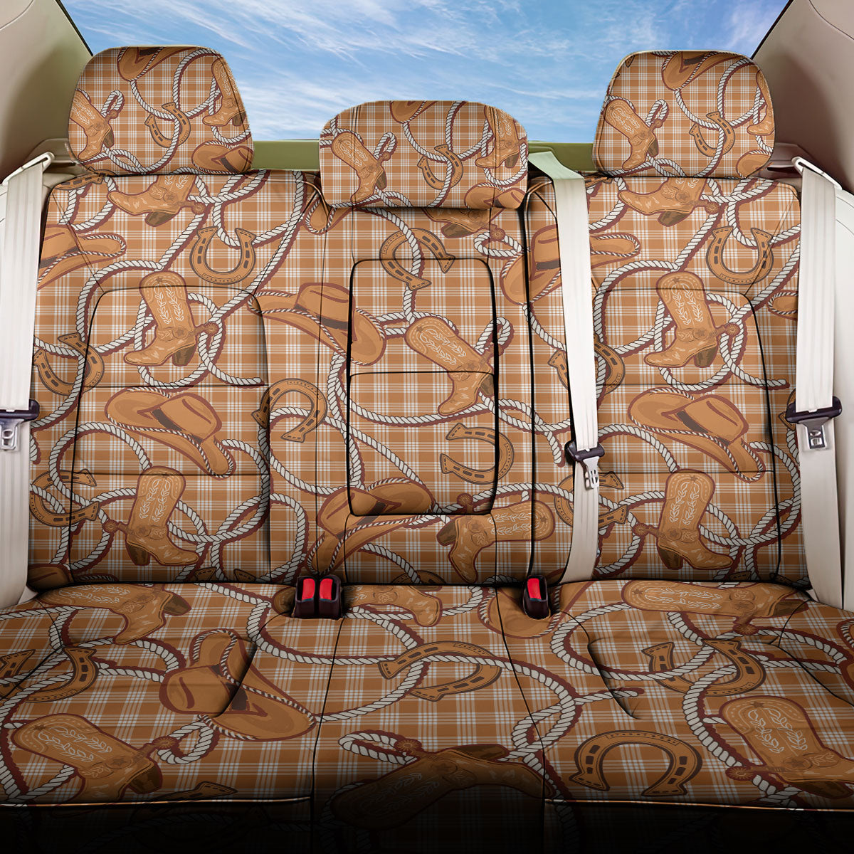 Brown Hawaii Palaka Cowboy Back Car Seat Cover Hawaiian Paniolo Festival Spirit