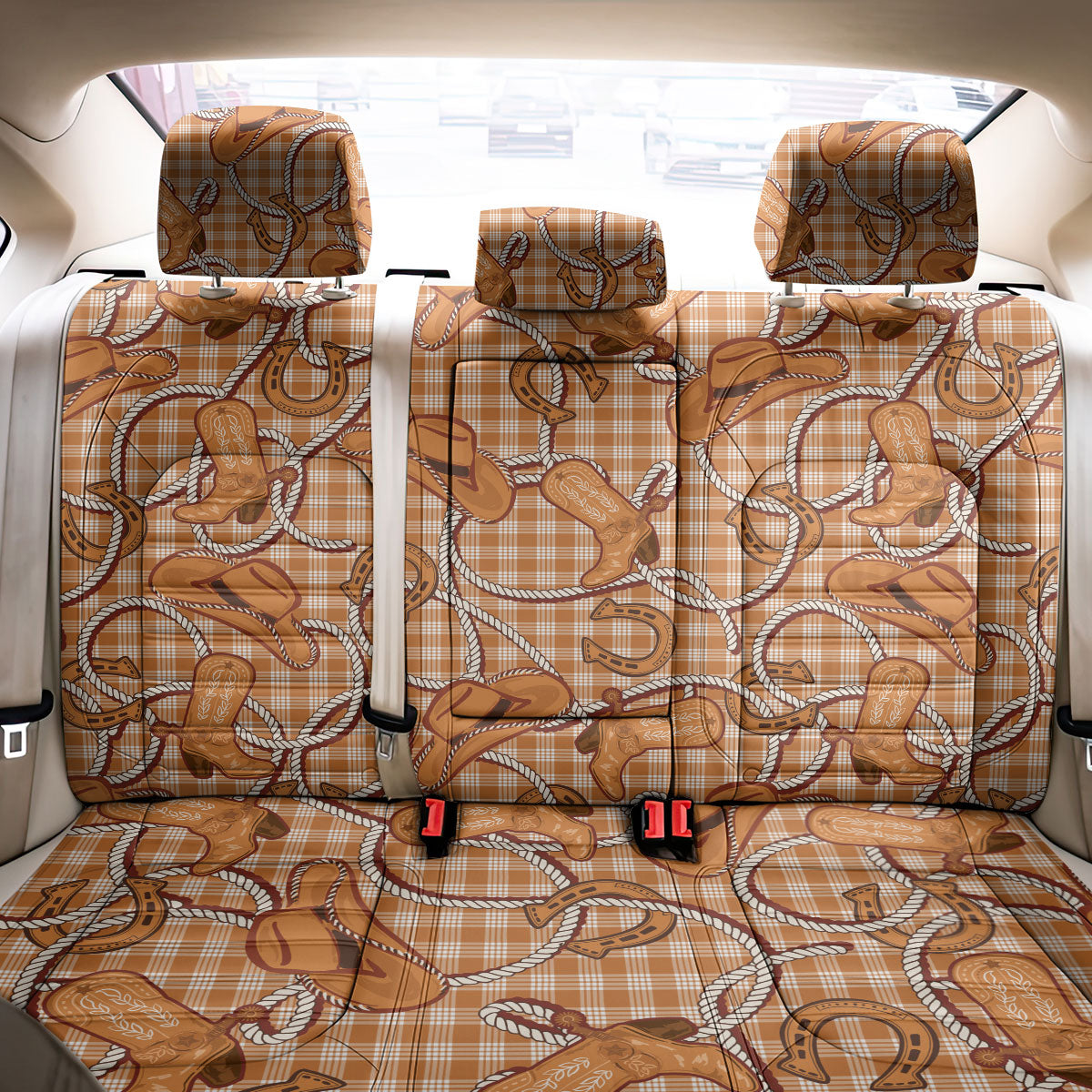 Brown Hawaii Palaka Cowboy Back Car Seat Cover Hawaiian Paniolo Festival Spirit